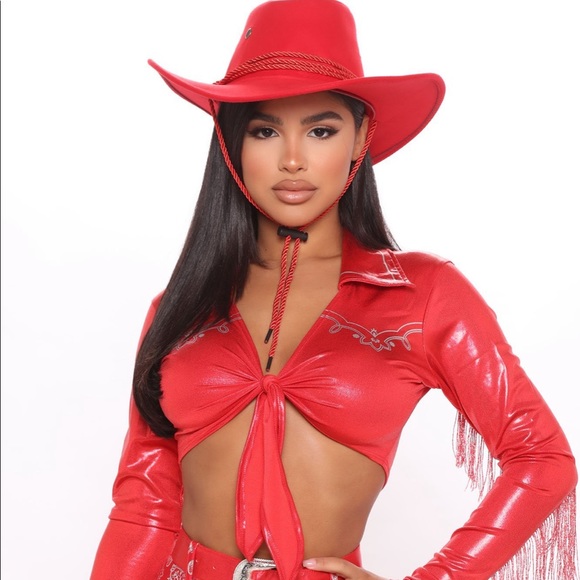 Wild West Cowgirl 3 Piece Costume Set & Hat! - Red